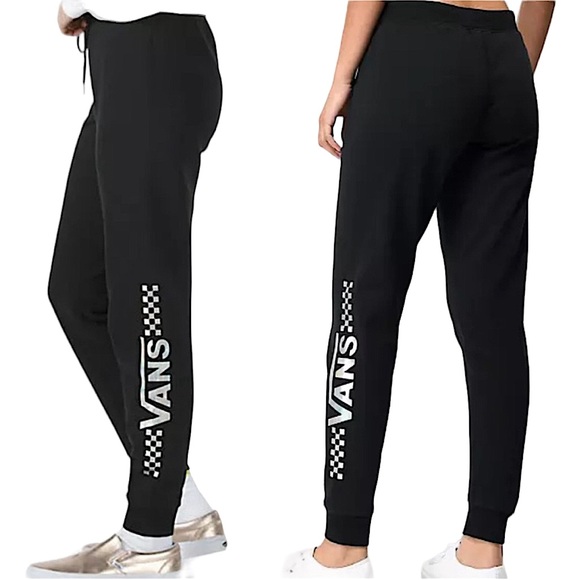 VANS: Shine It Black Hologram Iridescent Logo Fleece Slim Jogger Pants -Size XS - Picture 1 of 14